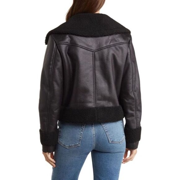 DKNY Women's Black Faux Suede Sherpa Lined Moto Jacket Size 1X - Picture 2 of 10